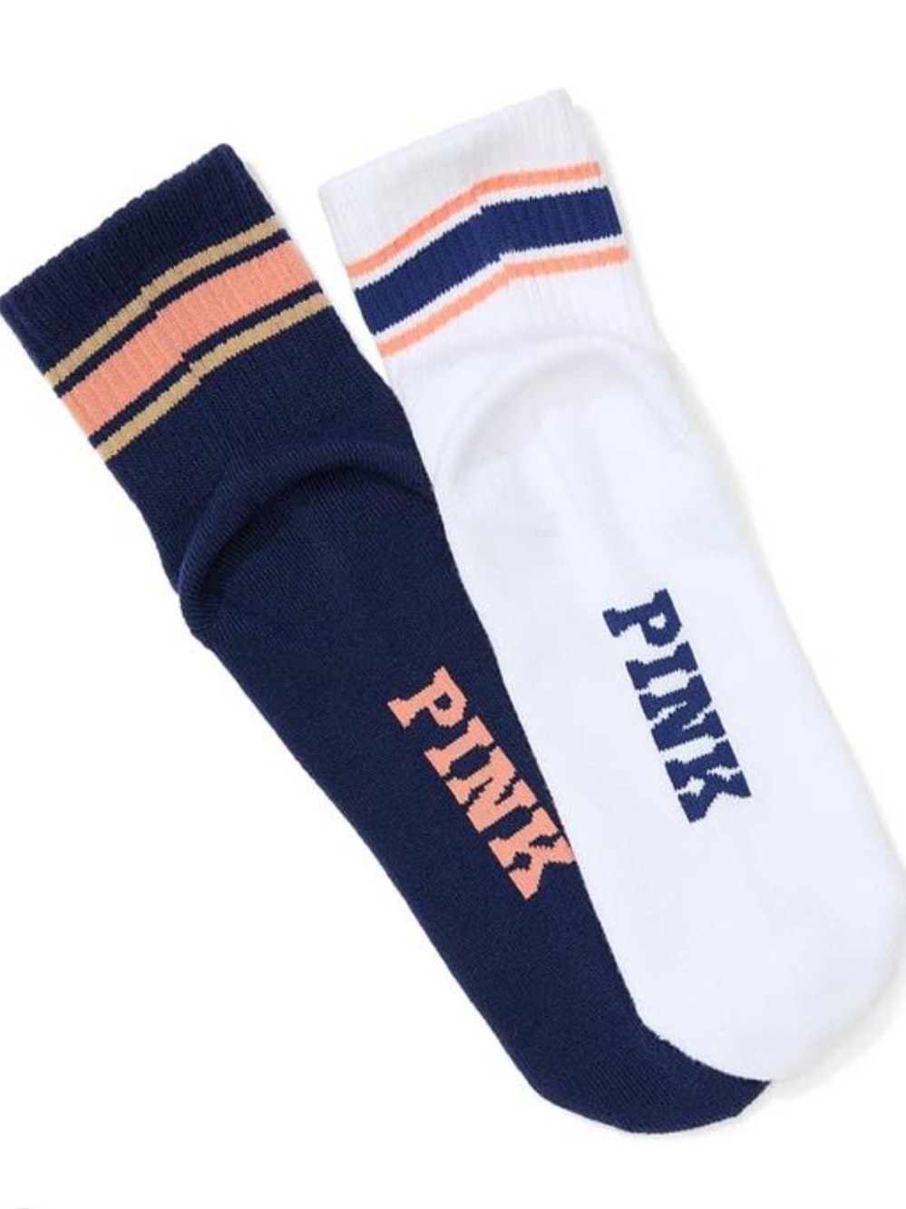 PINK Victoria's Secret Socks in Navy, White & Peach Stripe (2-Pack)